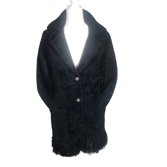 NVLT Coat Womens S/P Black Fringe Hem Ultra Soft Mink Eyelash Coatigan Jacket - Picture 14 of 15